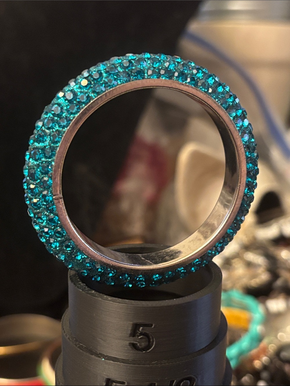 Teal Crystal Pavé Women's Bracelet- Sparkling Teal Statement Bangle